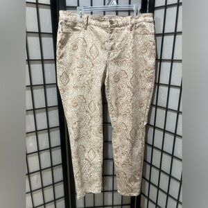 Talbots Paisley Print  SLIM ANLE JEANS in Taupe and Cream SIZE 14